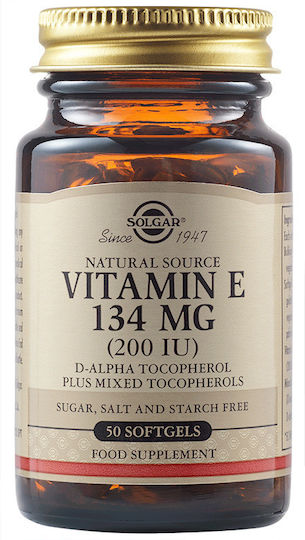 Solgar Vitamin E Βιταμίνη για τo Δέρμα & Αντιοξειδωτική δράση 200iu 50 μαλακές κάψουλες