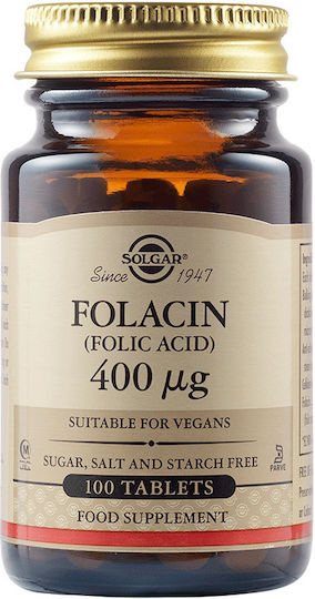 Solgar Folic Acid Βιταμίνη για την Υγεία του Νευρικού Συστήματος 400mcg 100 ταμπλέτες
