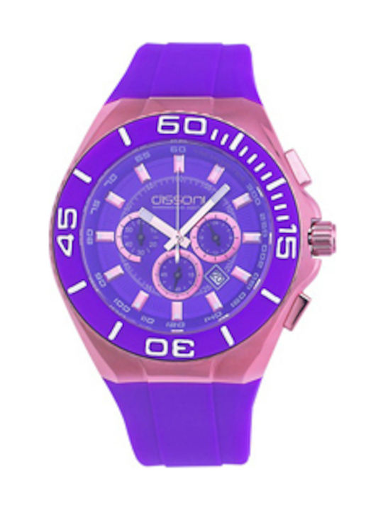 Dissoni Watch Chronograph with Purple Rubber Strap