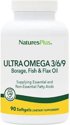 Nature's Plus Ultra Omega 3 6 9 Ιχθυέλαιο Μποράγκο & Λινάρι 90 μαλακές κάψουλες
