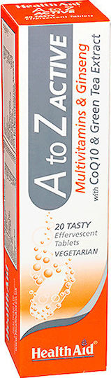 Health Aid A to Z Active Multivitamins & Ginseng CoQ10 Πολυβιταμίνη για Ενέργεια & Ενίσχυση του Ανοσοποιητικού 1000mg 20 αναβράζοντα δισκία