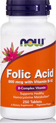 Now Foods Folic Acid Βιταμίνη 800mcg 250 ταμπλέτες