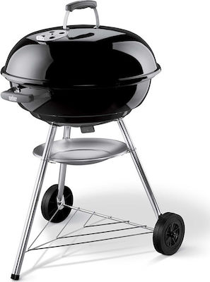 Weber Compact Kettle Ανοξείδωτη Στρογγυλή Charcoal Grill with Wheels 57cm