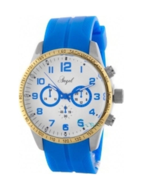 Watch Chronograph with Blue Rubber Strap