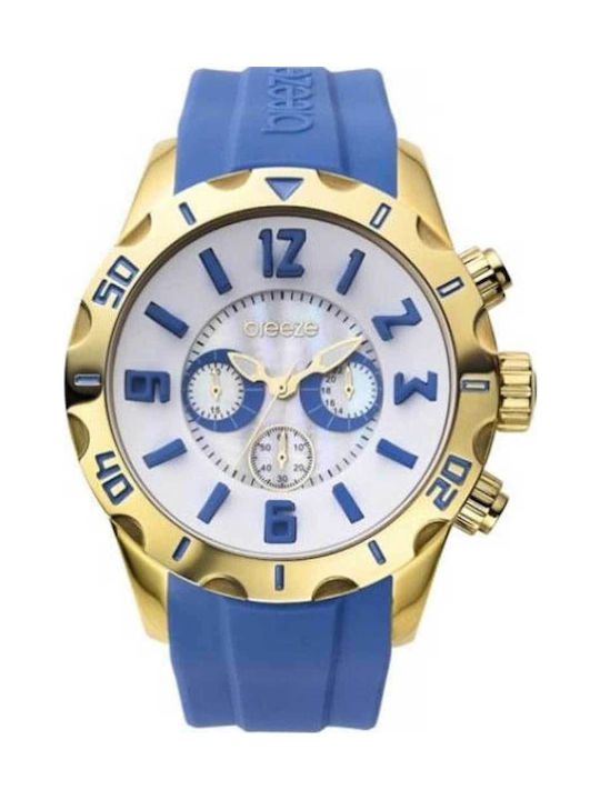 Breeze California Gold Blue Rubber Strap Chronograph