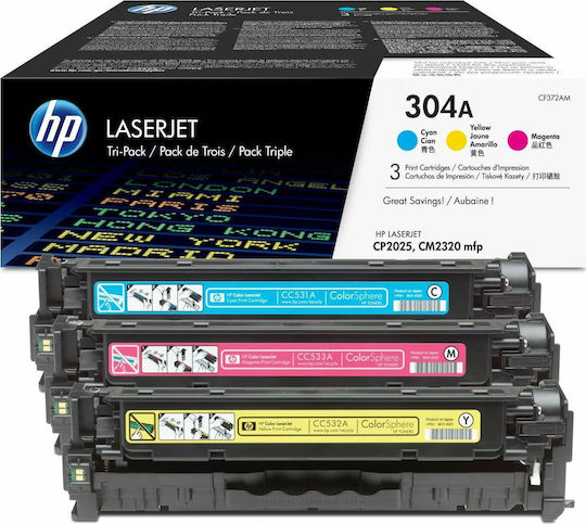 HP 304A Γνήσιο Multipack Toner Laser Εκτυπωτή Κυανό/Κίτρινο/Ματζέντα 3τμχ (CF372AM)