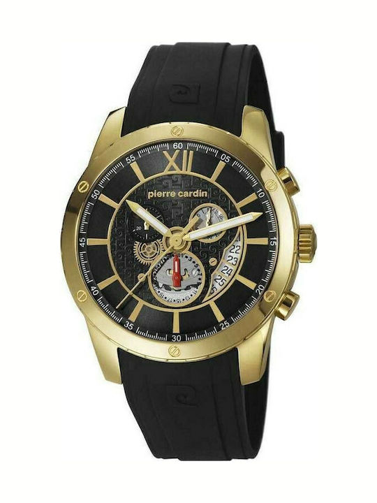 Pierre Cardin Men's Watch 44mm Chronograph Battery with Black Rubber Strap