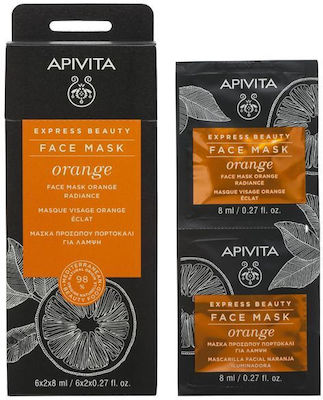 Apivita Express Beauty Orange Μάσκα Προσώπου για Λάμψη 2τμχ 8ml