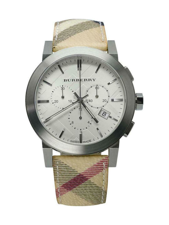 Burberry Watch Chronograph with Beige / Beige Leather Strap