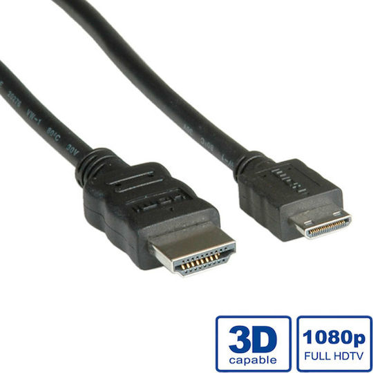Roline HDMI 1.4 High Speed 1080p 120Hz Cable HDMI male - mini HDMI male 0.8m Μαύρο
