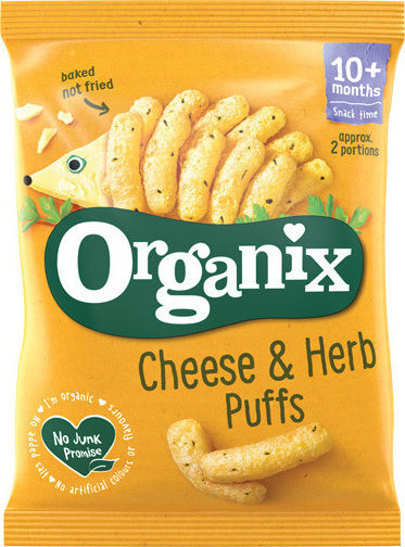 Organix Erdnussflips Puffs mit Geschmack Käse Zuckerfrei 15gr für 12+ Monate