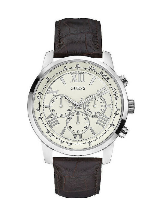 Guess Watch Chronograph Battery with Brown Leather Strap