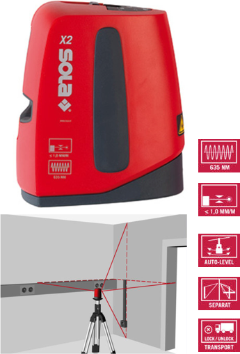 Sola Crossline X2 Автоматично регулиран Линеен Лазерен нивелир Червен лъч