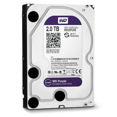 Western Digital Purple Surveillance 2TB HDD Σκληρός Δίσκος 3.5" SATA III 5400rpm με 64MB Cache για Καταγραφικό