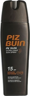 Piz Buin In Sun Ultra Light Sun Водоустойчива Слънцезащитна Крем за тяло SPF15 в Спрей 200мл