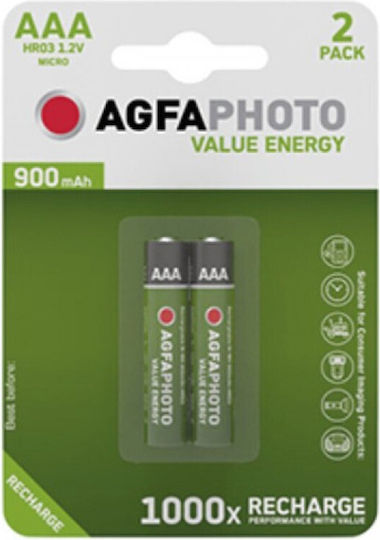 AgfaPhoto Wiederaufladbare Batterien AAA Ni-MH 900mAh 1.2V 2Stück