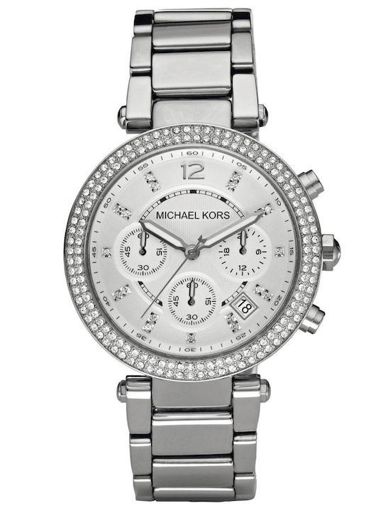 Michael Kors Parker Damen Uhr Chronograph mit Silber Metallarmband