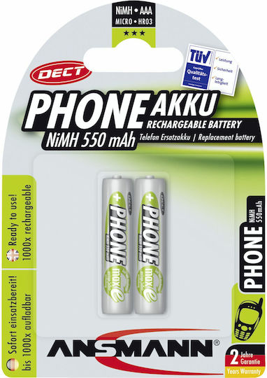 Ansmann Phone Rechargeable Battery AAA Ni-MH 550mAh 1.2V 2pcs