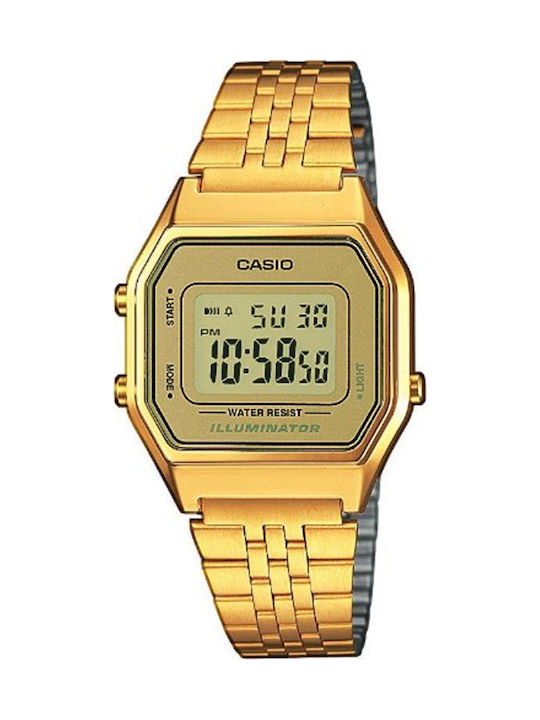 Casio Digital Watch with Gold Metal Bracelet