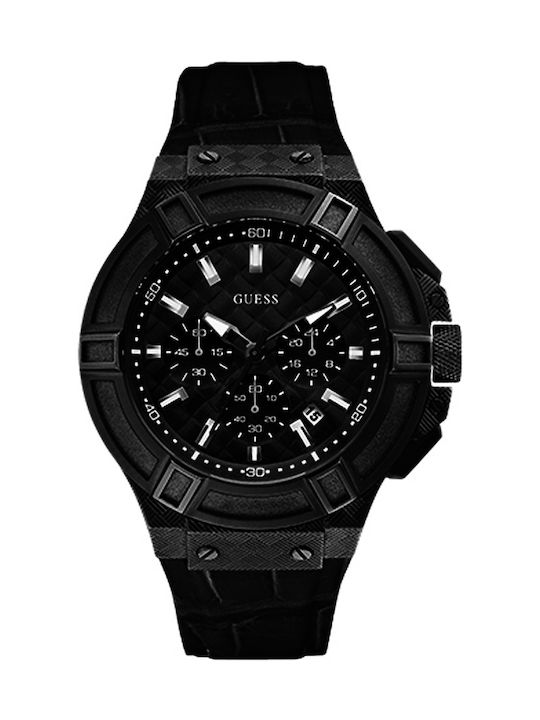 Guess Uhr Chronograph Batterie mit Schwarz Lederarmband W0408G1