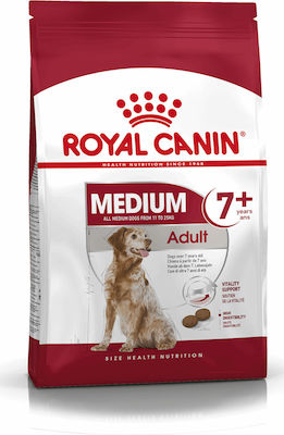 Royal Canin Medium Adult 7+ 4kg Hrană Uscată pentru Câini Adulți de Rase Medii cu Porumb, Păsări de curte și Orez