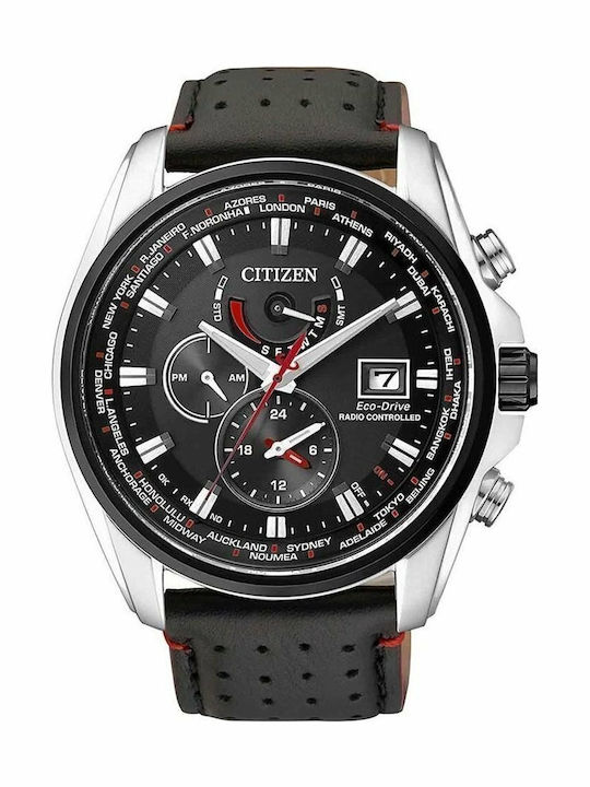 Citizen Herrenuhr 44mm Chronograph Eco - Antrieb mit Schwarz Lederarmband