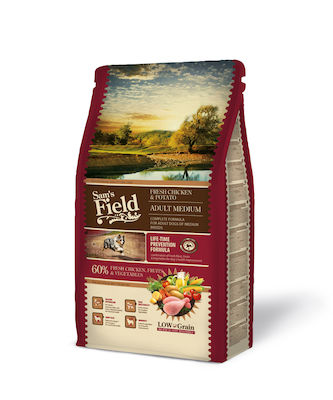 Sam's Field Adult Medium 2.5kg Hrană Uscată cu Puține Cereale pentru Câini Adulți de Rase Medii cu Pui și Cartofi