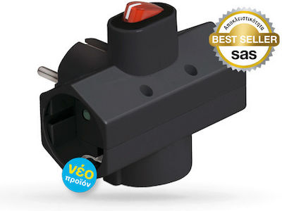 SAS 3-Outlet T-Shaped Wall Plug Black