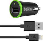 Belkin Φορτιστής Αυτοκινήτου Μαύρος Συνολικής Έντασης 2.4A με μία Θύρα USB μαζί με Καλώδιο lightning