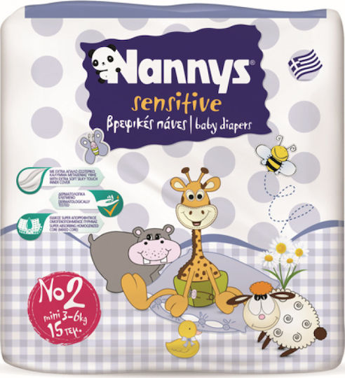Nannys Tape Diapers Sensitive No. 2 for 3-6kg 15pcs