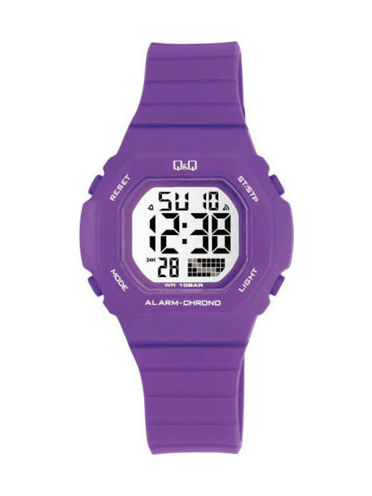 Q&Q Watch with Purple Rubber Strap M137J003