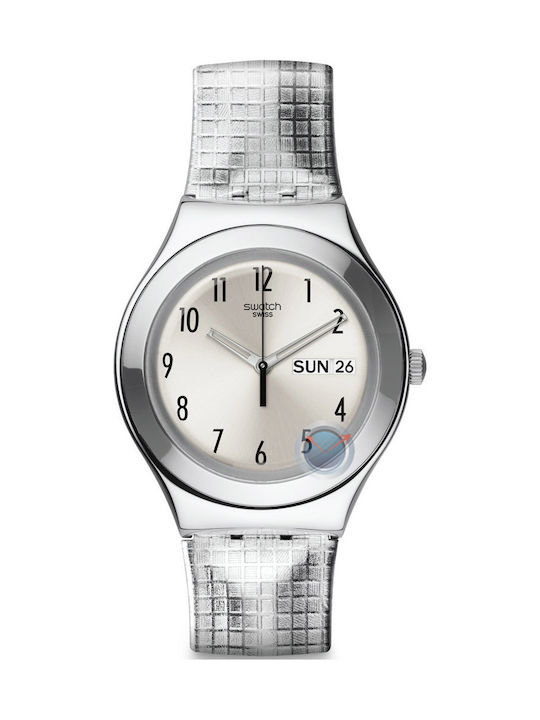Swatch Uhr mit Silber Lederarmband