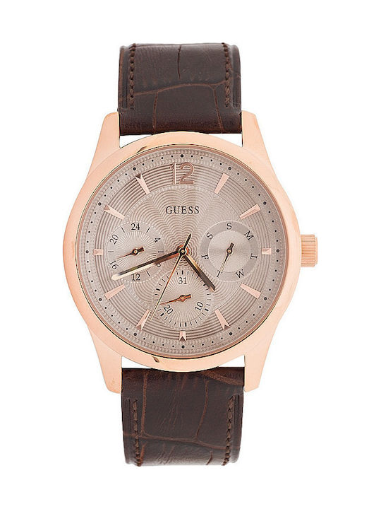 Guess Herrenuhr 43mm Batterie mit Braun Lederarmband