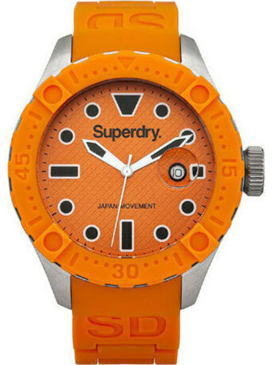 Superdry Ανδρικό Ρολόι 45mm Μπαταρίας με Πορτοκαλί Καουτσούκ Λουράκι