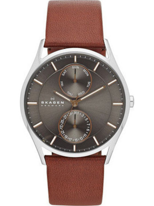 Skagen Мъжки часовник 40мм Хронограф На батерия с Кафява Кожена Каишка