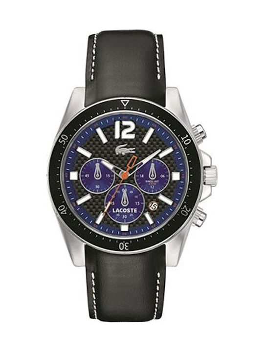 Lacoste Ανδρικό Ρολόι 44mm Χρονογράφος Μπαταρίας με Μαύρο Δερμάτινο Λουράκι