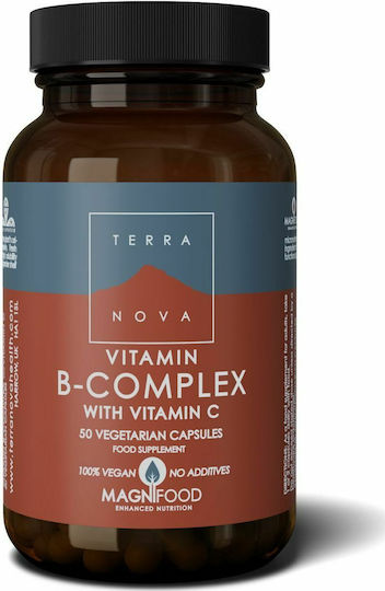TerraNova B-Complex with Vitamin C Vitamina pentru Energie, Întărirea Sistemului Imunitar & Sistemul Nervos 540mg 50 capsule veget