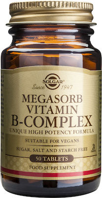 Solgar Megasorb Vitamin B-Complex Βιταμίνη για Ενέργεια, τα Μαλλιά & τo Δέρμα 50 ταμπλέτες