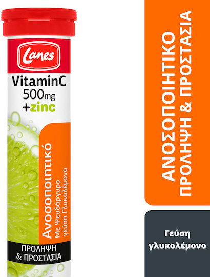 Lanes Vitamin C + Zinc Vitamin for Immune System Boost, the Skin & Antioxidant Action 500mg Lemon 20 eff. tabs