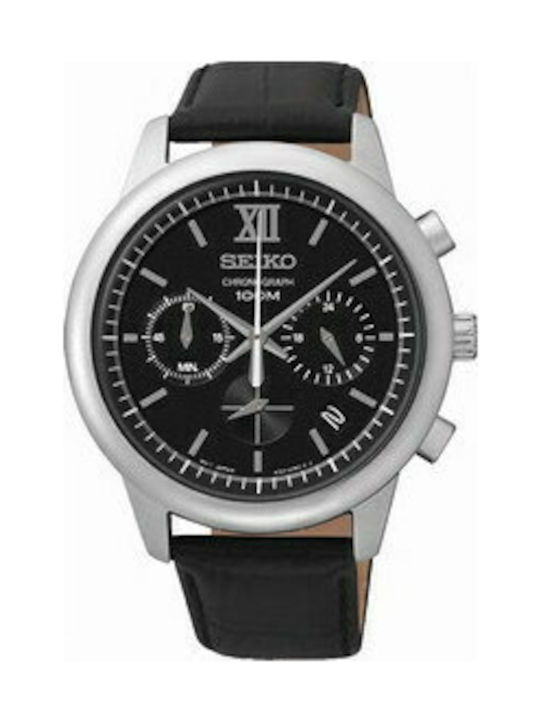 Seiko Battery Chronograph Watch with Leather Strap SSB139P2