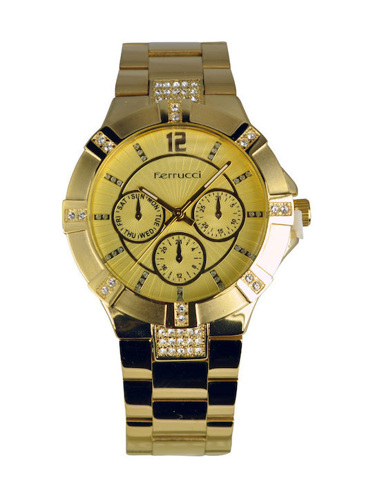 Ferrucci Watch Chronograph with Gold Metal Bracelet