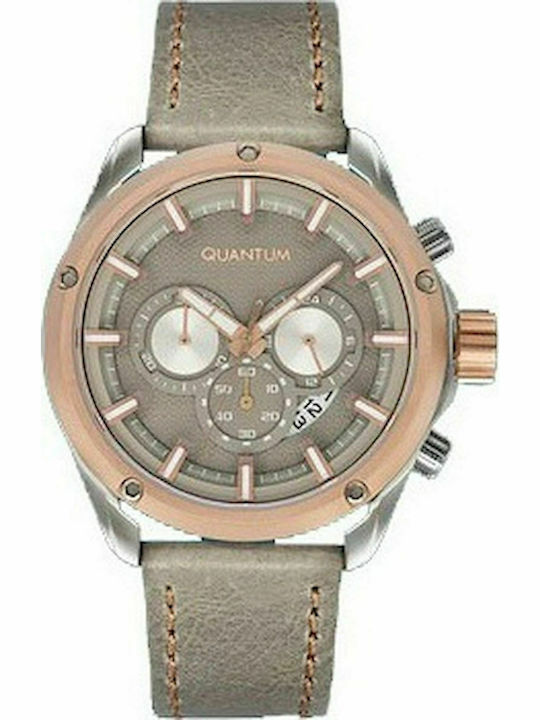 Quantum Men's Watch Chronograph Battery with Beige Leather Strap