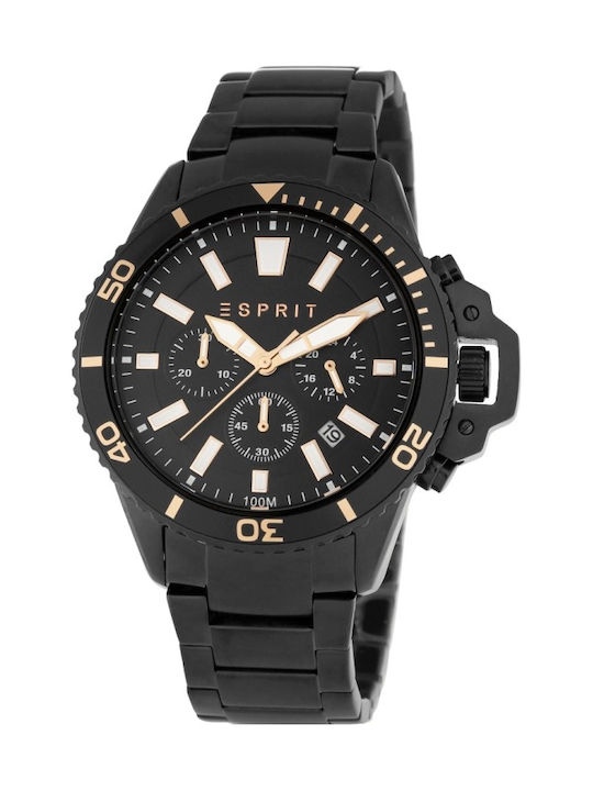 Esprit Mack Midnight Ανδρικό Ρολόι 44mm Χρονογράφος Μπαταρίας με Μαύρο Μεταλλικό Μπρασελέ