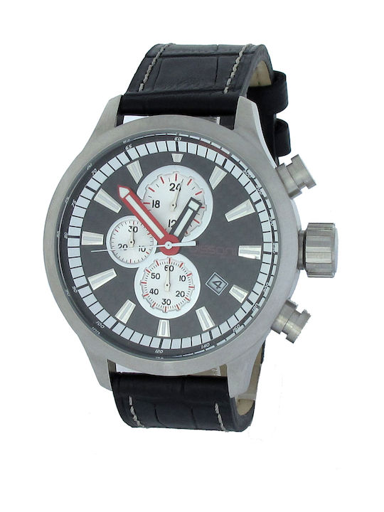 Dissoni Herrenuhr Chronograph Batterie mit Schwarz Lederarmband