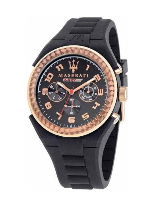 Maserati Uhr Chronograph Batterie mit Schwarz Kautschukarmband
