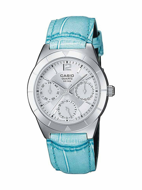 Casio Women's Watch Chronograph with Turquoise Leather Strap