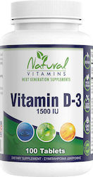 Natural Vitamins Vitamins D-3 Vitamina pentru Întărirea Sistemului Imunitar 1500iu 100 file