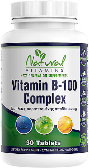 Natural Vitamins Vitamin B 100 Complex Βιταμίνη για Ενέργεια, Ενίσχυση του Ανοσοποιητικού & το Νευρικό Σύστημα 100mg 30 ταμπλέτες