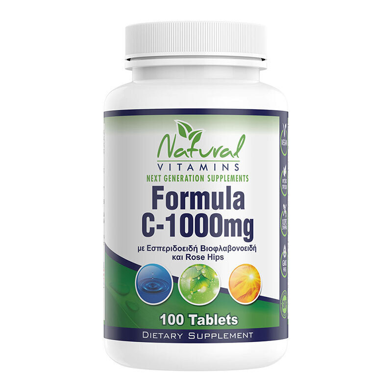 Natural Vitamins Vitamin C Βιταμίνη για Ενίσχυση του Ανοσοποιητικού, τo Δέρμα & Αντιοξειδωτική δράση 1000mg 100 ταμπλέτες