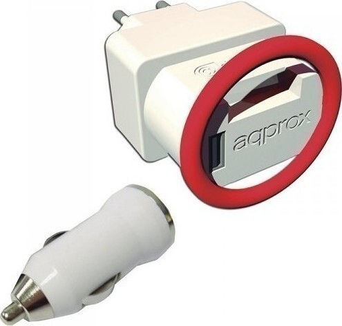 Approx Σετ Αυτοκίνητου και Πρίζας και Καλώδιο micro USB Λευκός (APPUMCIPV2)